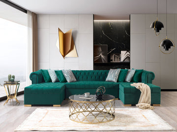 Empire Lauren Green Velvet Double Chaise Sectional