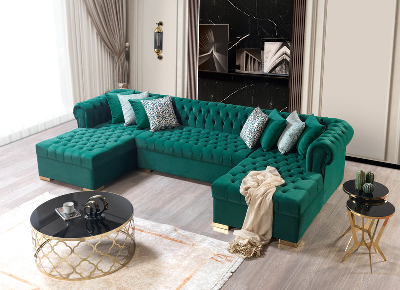 Empire Lauren Green Velvet Double Chaise Sectional