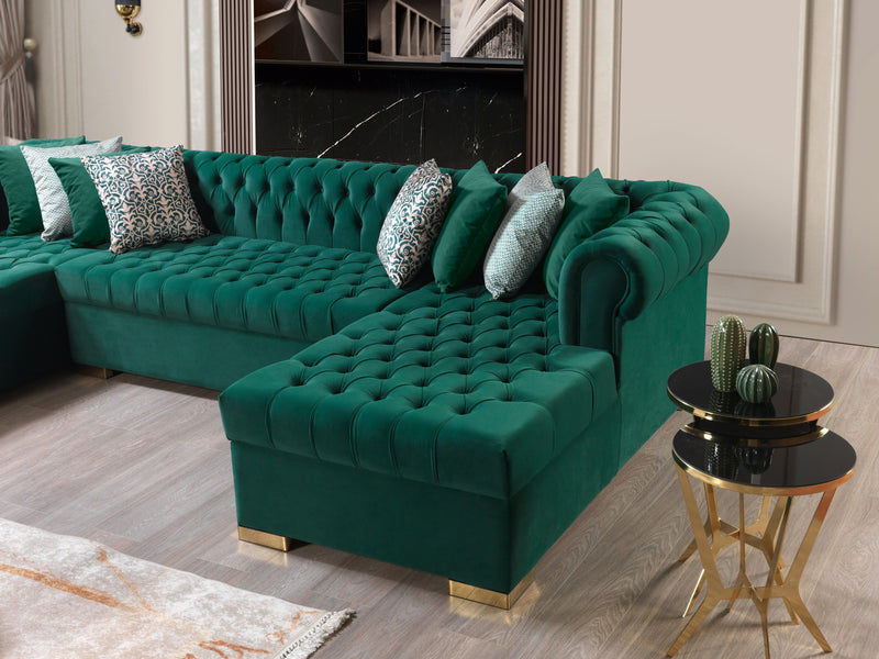 Empire Lauren Green Velvet Double Chaise Sectional
