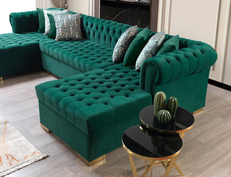 Empire Lauren Green Velvet Double Chaise Sectional