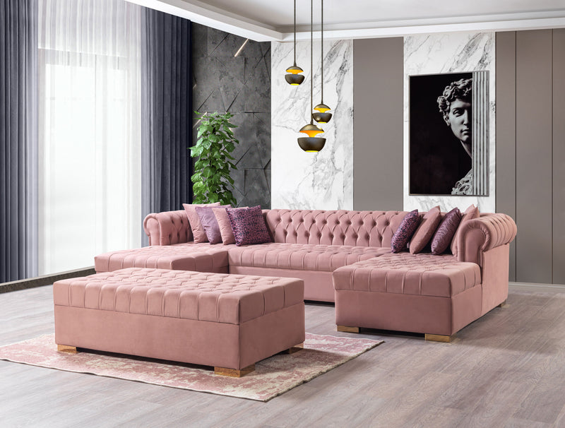 Empire Lauren Pink Velvet Double Chaise Sectional