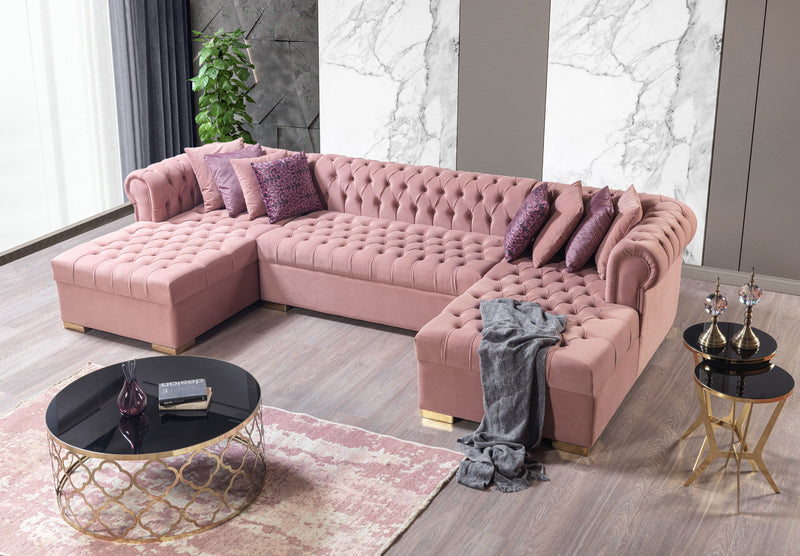 Empire Lauren Pink Velvet Double Chaise Sectional