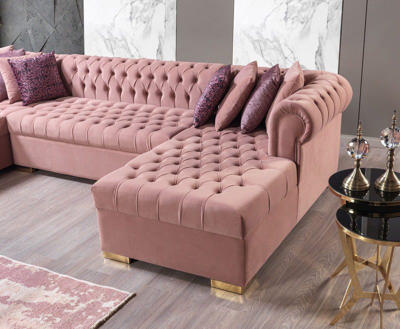 Empire Lauren Pink Velvet Double Chaise Sectional