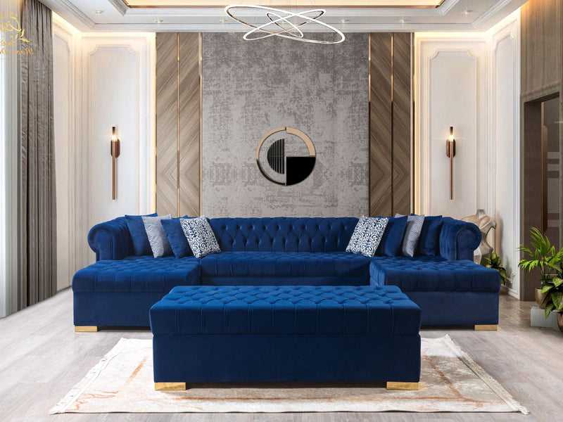Empire Lauren Navy Velvet Double Chaise Sectional