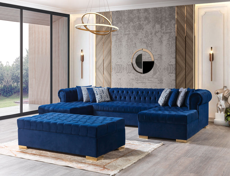 Empire Lauren Navy Velvet Double Chaise Sectional