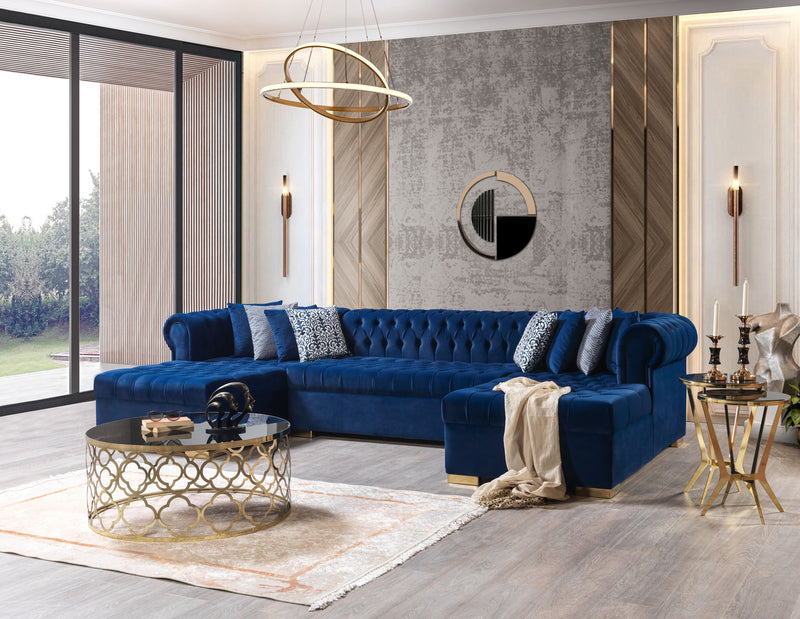 Empire Lauren Navy Velvet Double Chaise Sectional