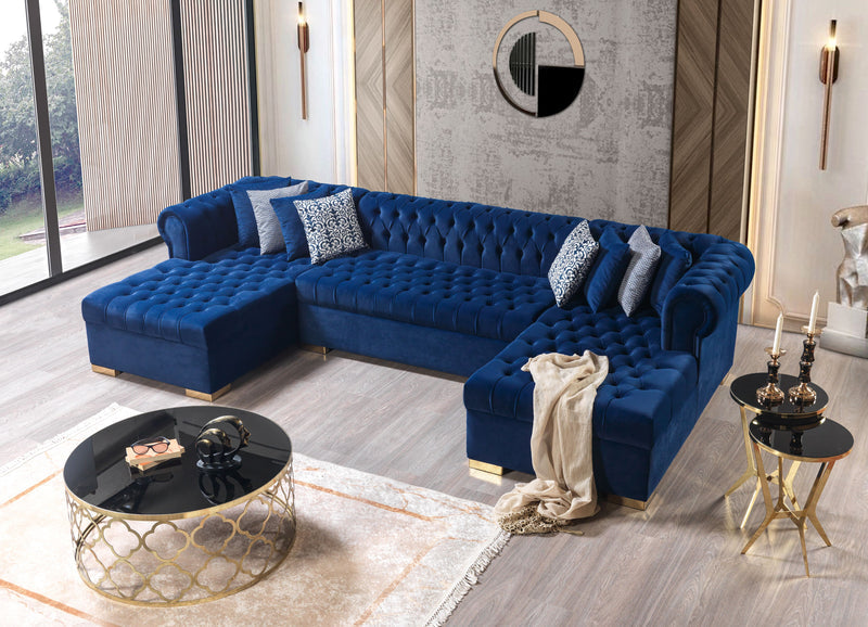 Empire Lauren Navy Velvet Double Chaise Sectional