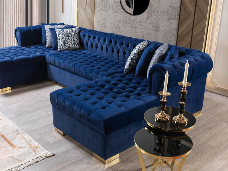 Empire Lauren Navy Velvet Double Chaise Sectional