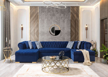 Empire Lauren Navy Velvet Double Chaise Sectional