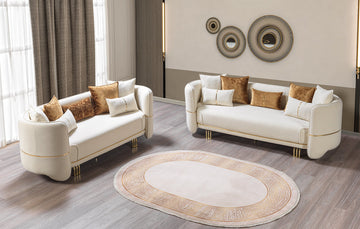 Empire Helena Ivory Velvet Sofa 94" & Loveseat 82"