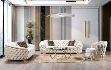 Empire Stefan Ivory Velvet Sofa 98" & Loveseat 79"