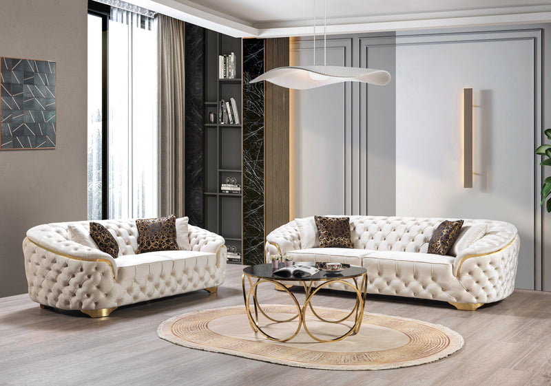 Empire Stefan Ivory Velvet Sofa 98" & Loveseat 79"