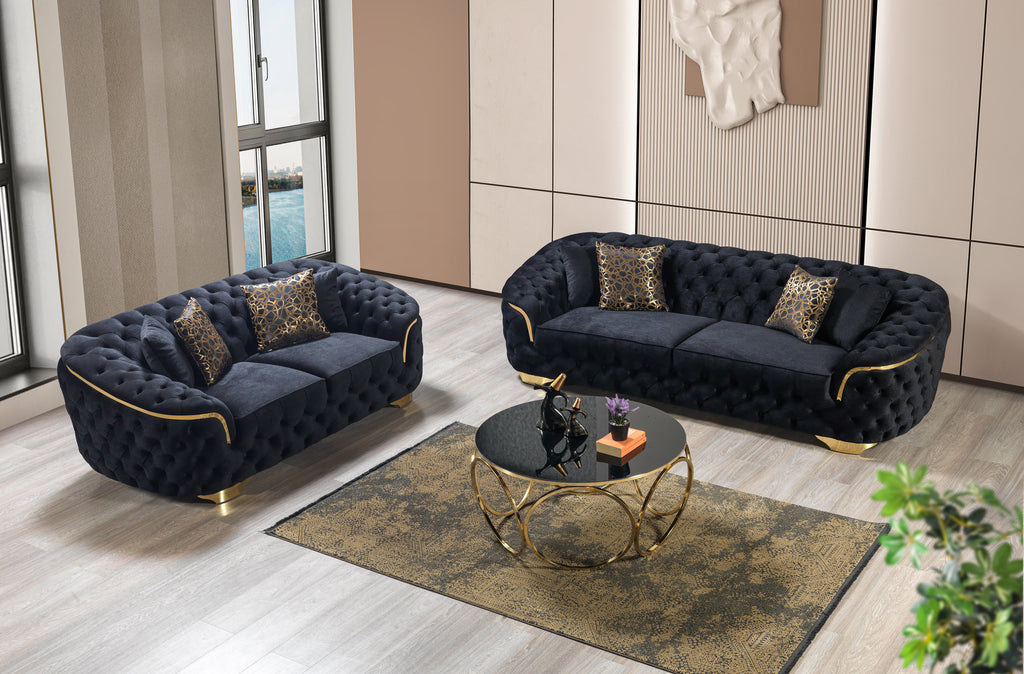 Empire Silas Black Velvet Sofa 98" & Loveseat 79"