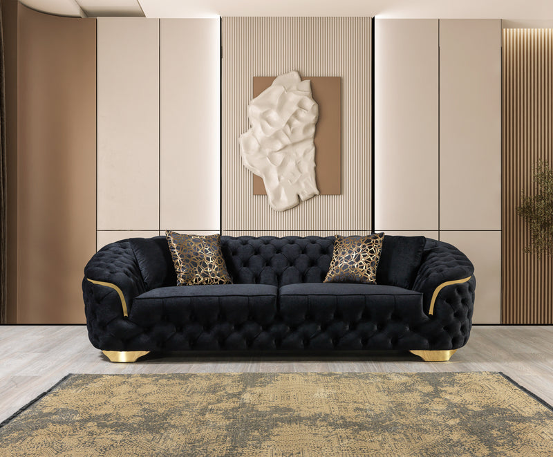 Empire Silas Black Velvet Sofa 98" & Loveseat 79"