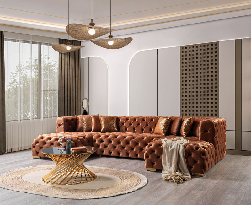 Empire Terra Orange Velvet Double Chaise Sectional