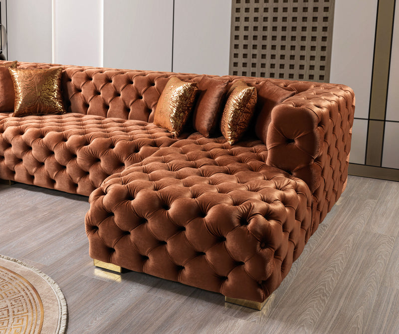 Empire Terra Orange Velvet Double Chaise Sectional