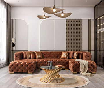 Empire Terra Orange Velvet Double Chaise Sectional