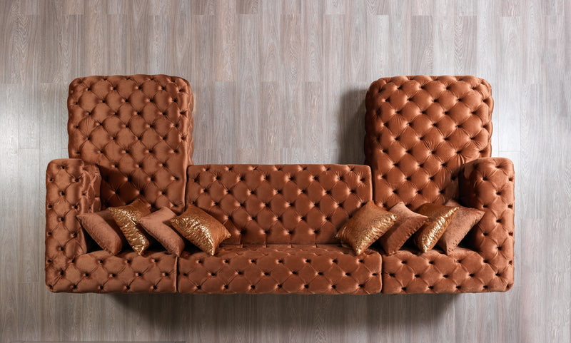 Empire Terra Orange Velvet Double Chaise Sectional