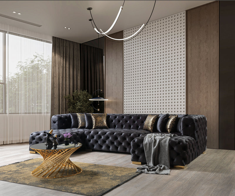 Empire Terra Black Velvet Double Chaise Sectional