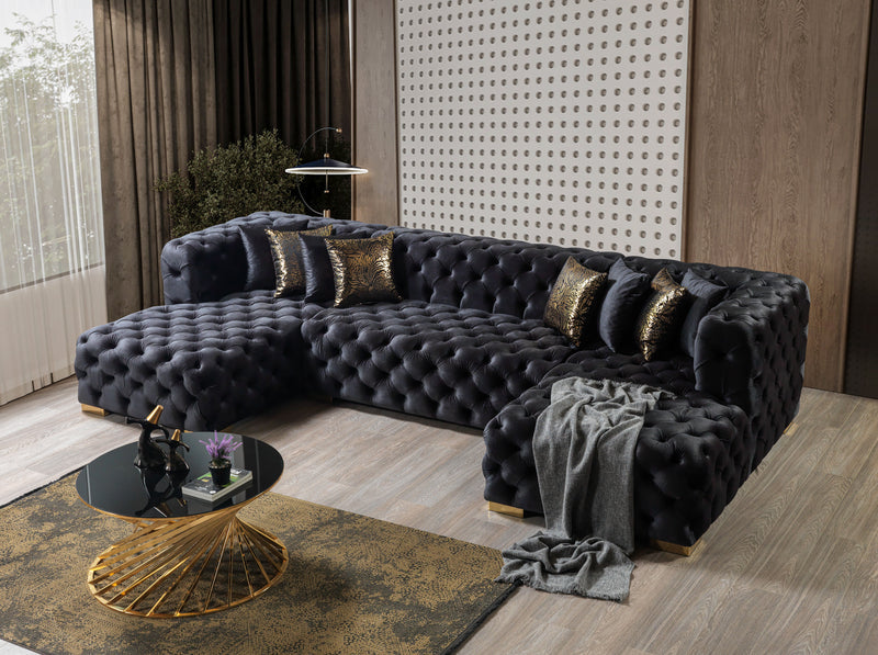 Empire Terra Black Velvet Double Chaise Sectional