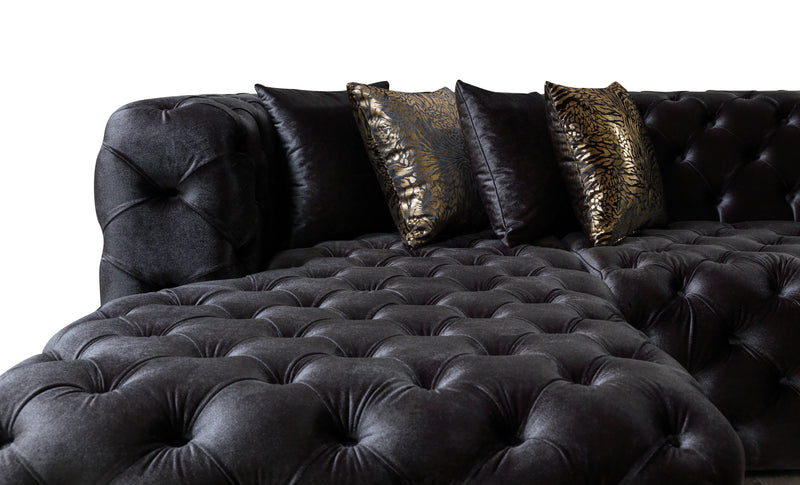 Empire Terra Black Velvet Double Chaise Sectional