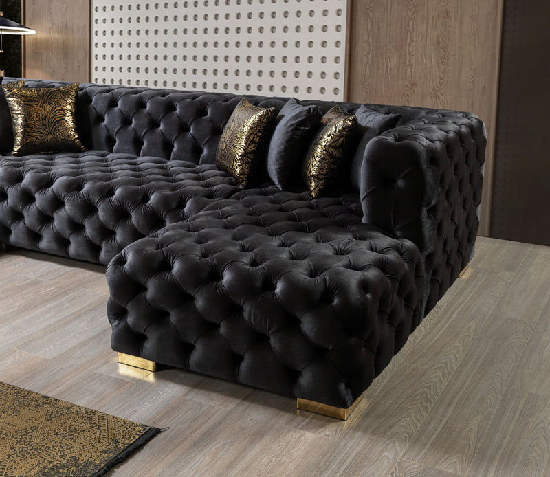 Empire Terra Black Velvet Double Chaise Sectional