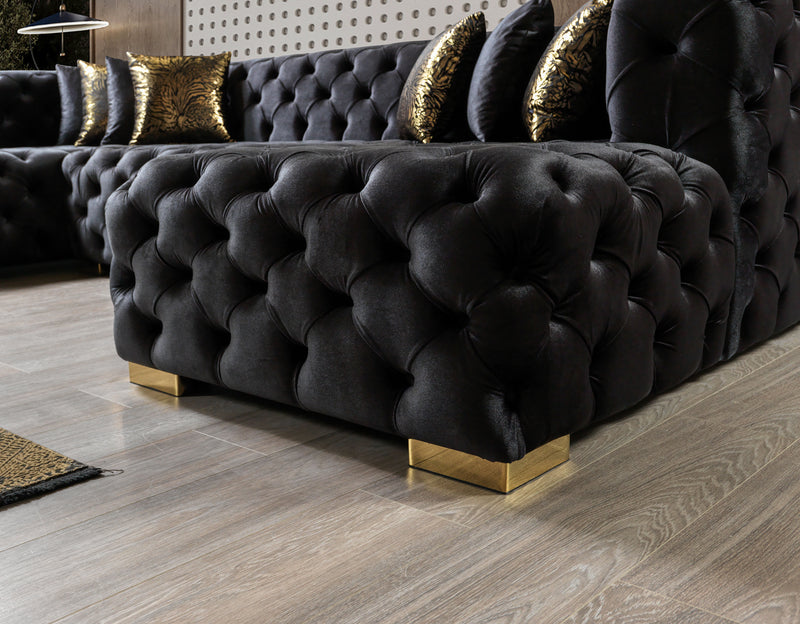 Empire Terra Black Velvet Double Chaise Sectional