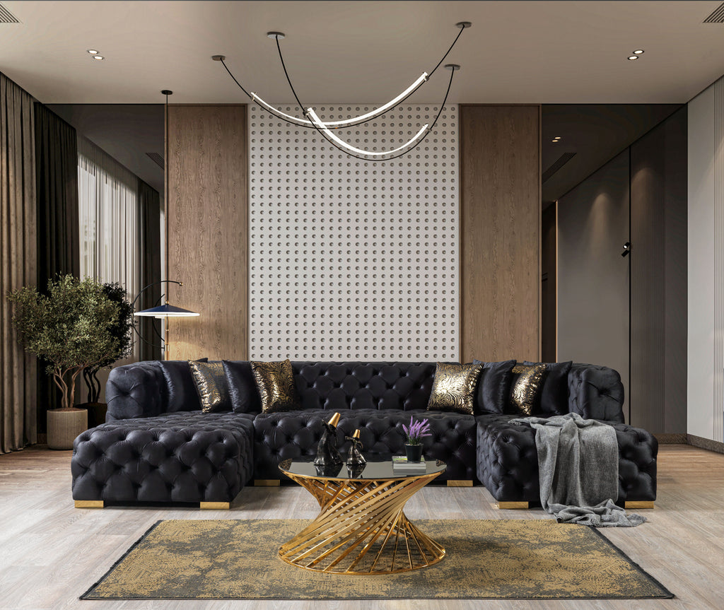 Empire Terra Black Velvet Double Chaise Sectional