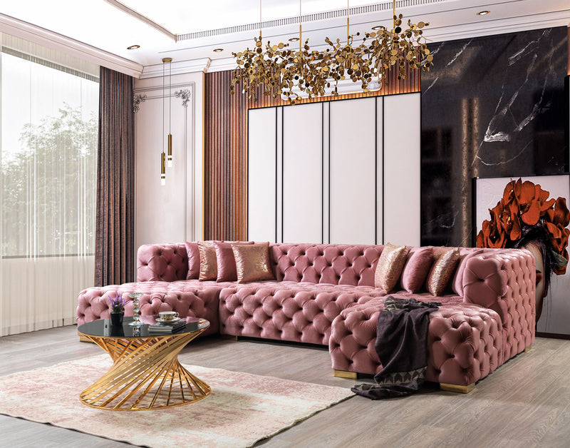 Empire Terra Pink Velvet Double Chaise Sectional