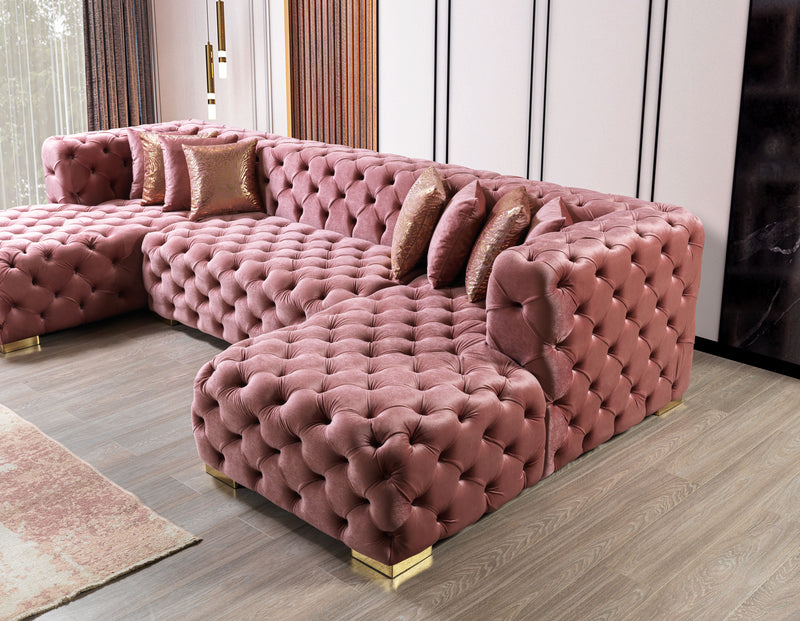 Empire Terra Pink Velvet Double Chaise Sectional