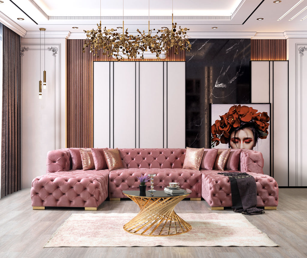 Empire Terra Pink Velvet Double Chaise Sectional