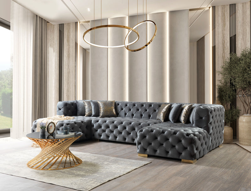 Empire Terra Gray Velvet Double Chaise Sectional