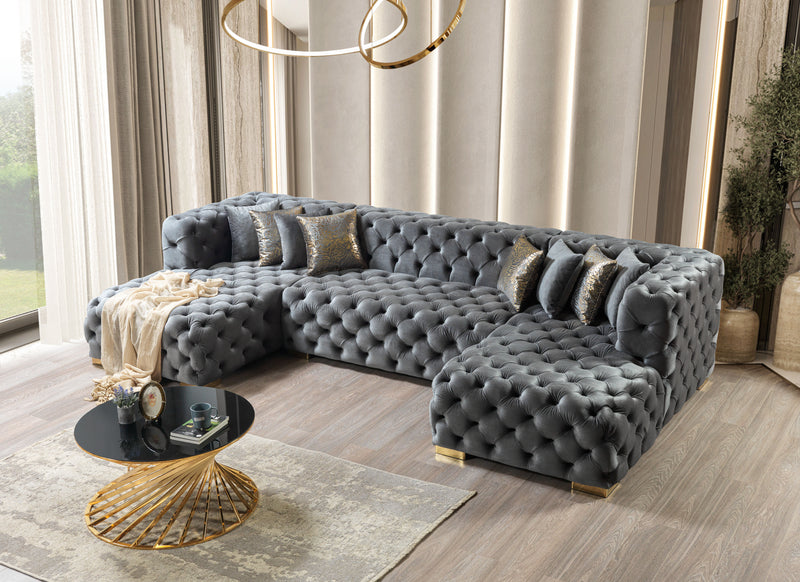 Empire Terra Gray Velvet Double Chaise Sectional