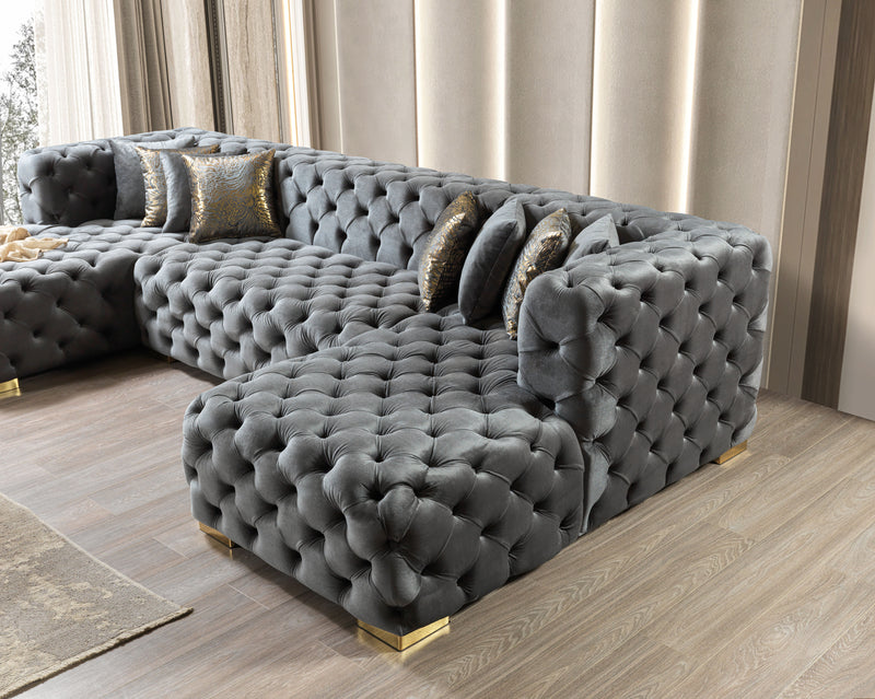 Empire Terra Gray Velvet Double Chaise Sectional