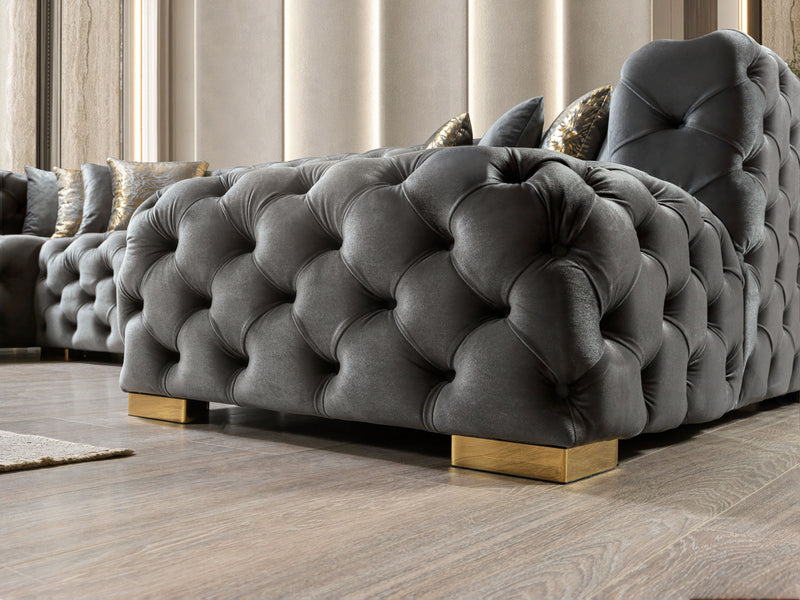 Empire Terra Gray Velvet Double Chaise Sectional