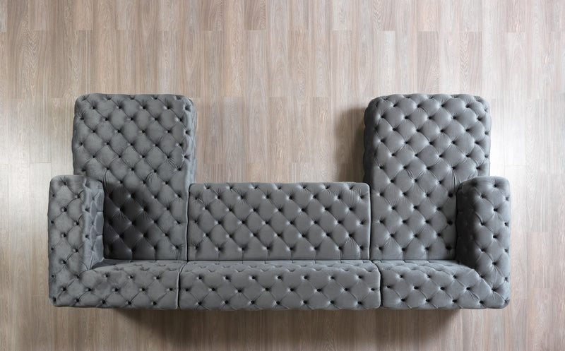 Empire Terra Gray Velvet Double Chaise Sectional