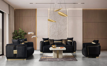 Empire Damon Black Velvet Sofa & Loveseat