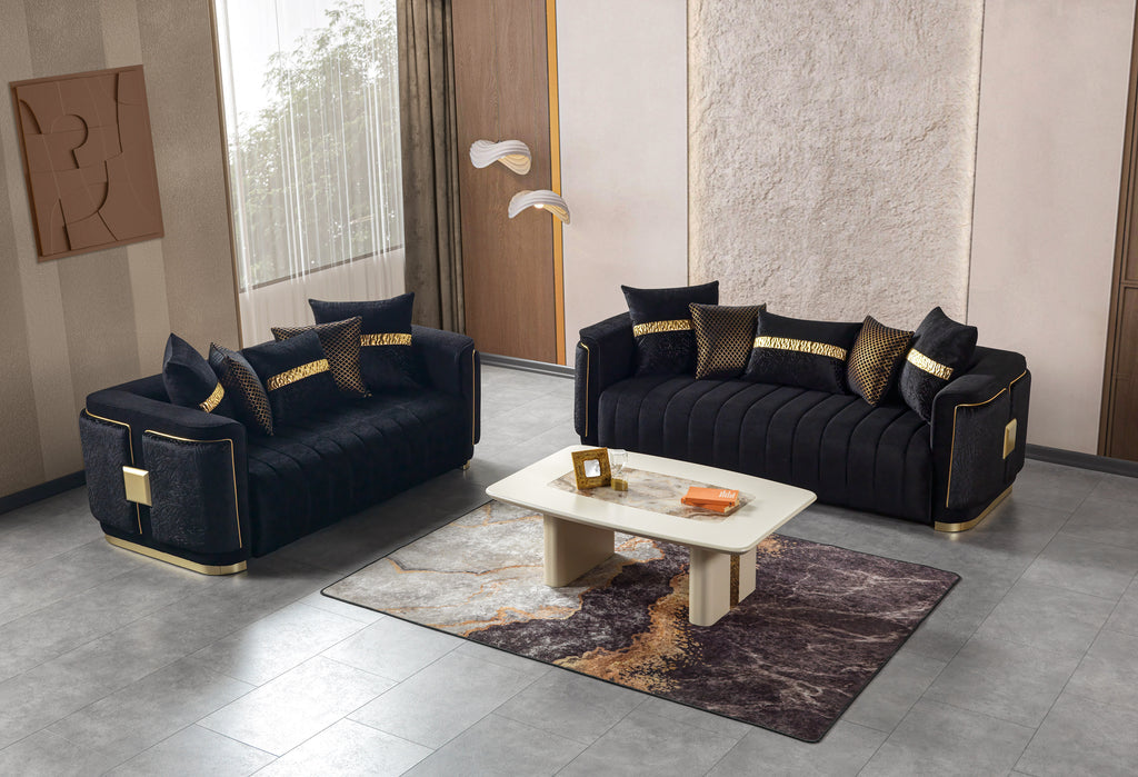 Empire Damon Black Velvet Sofa & Loveseat