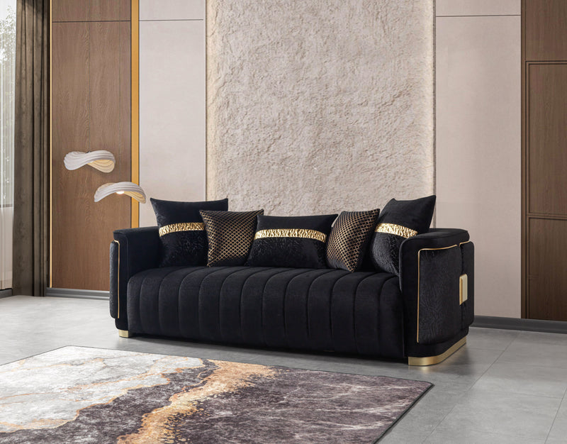 Empire Damon Black Velvet Sofa & Loveseat