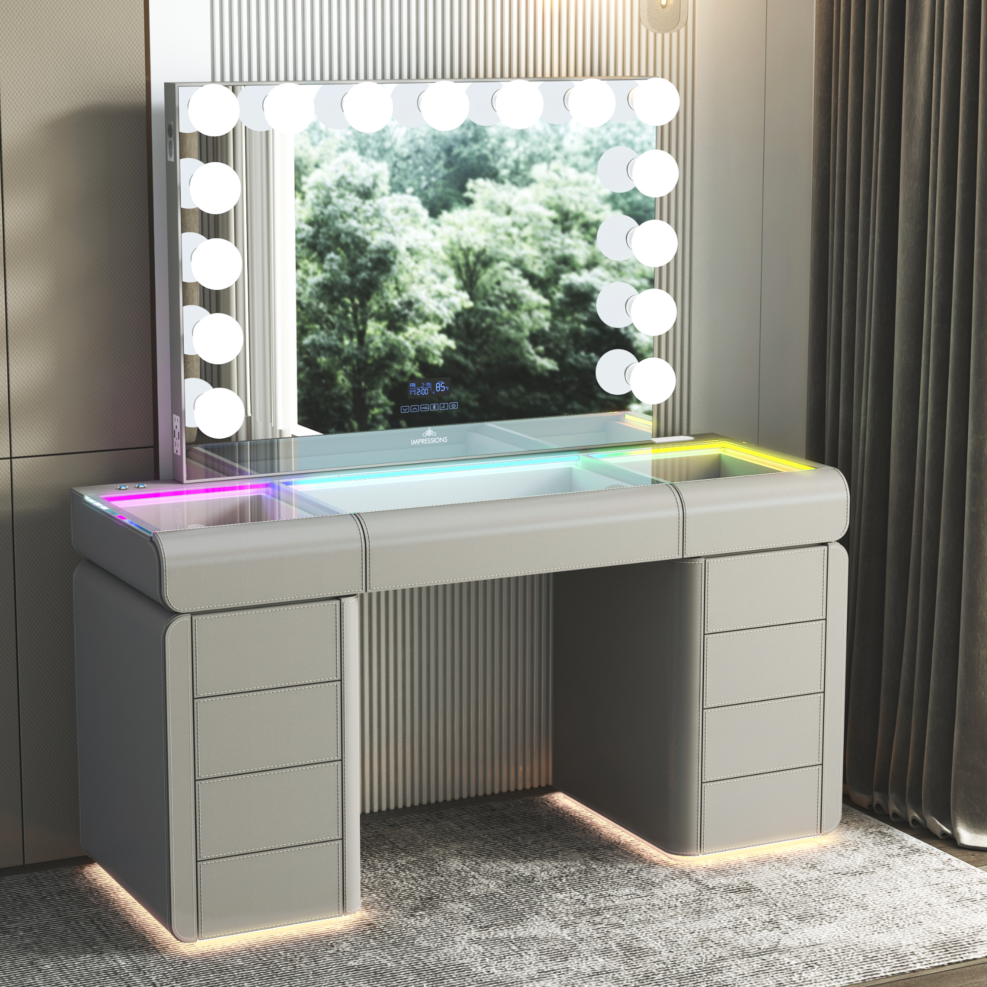 SlayStation® Palazzo Premium Vanity Table w/ RGB Light + Vanity Mirror Bundle