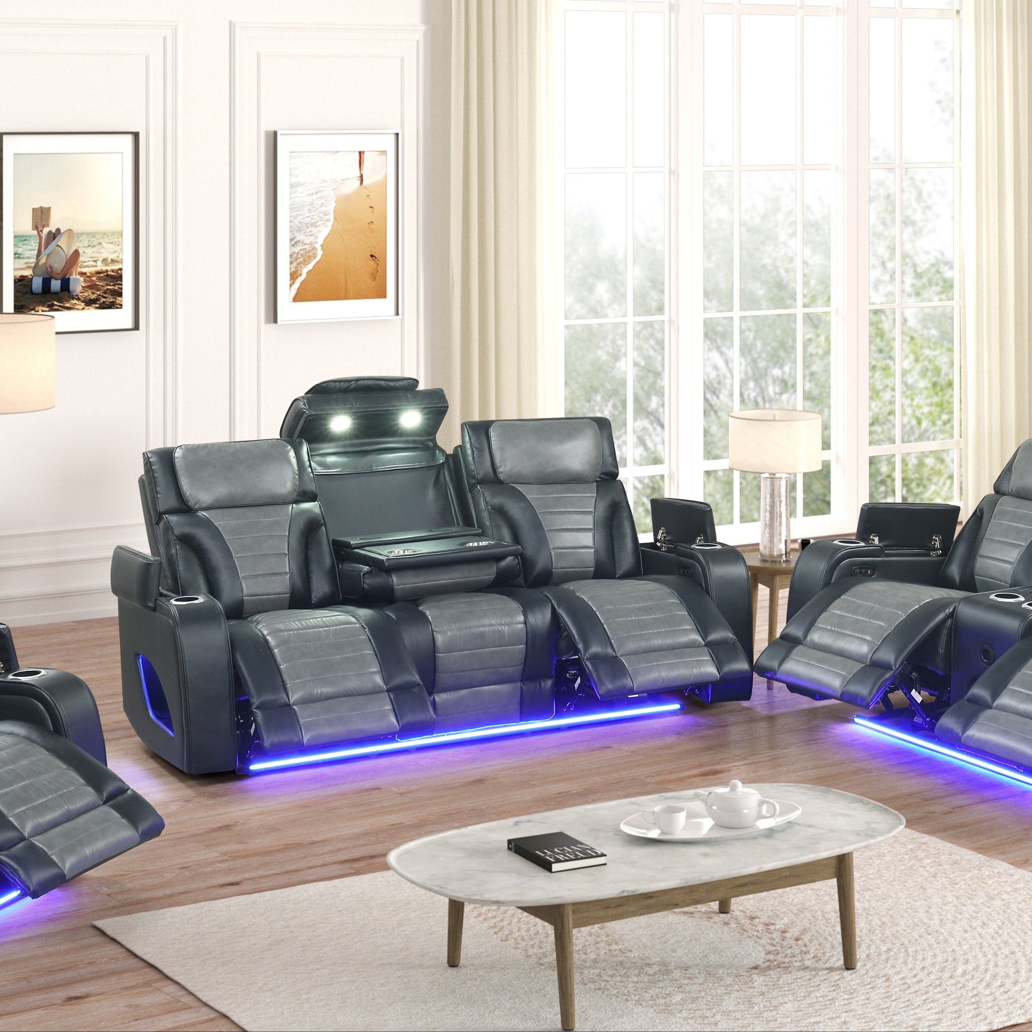 Empire Robin Black Reclining Sofa Set