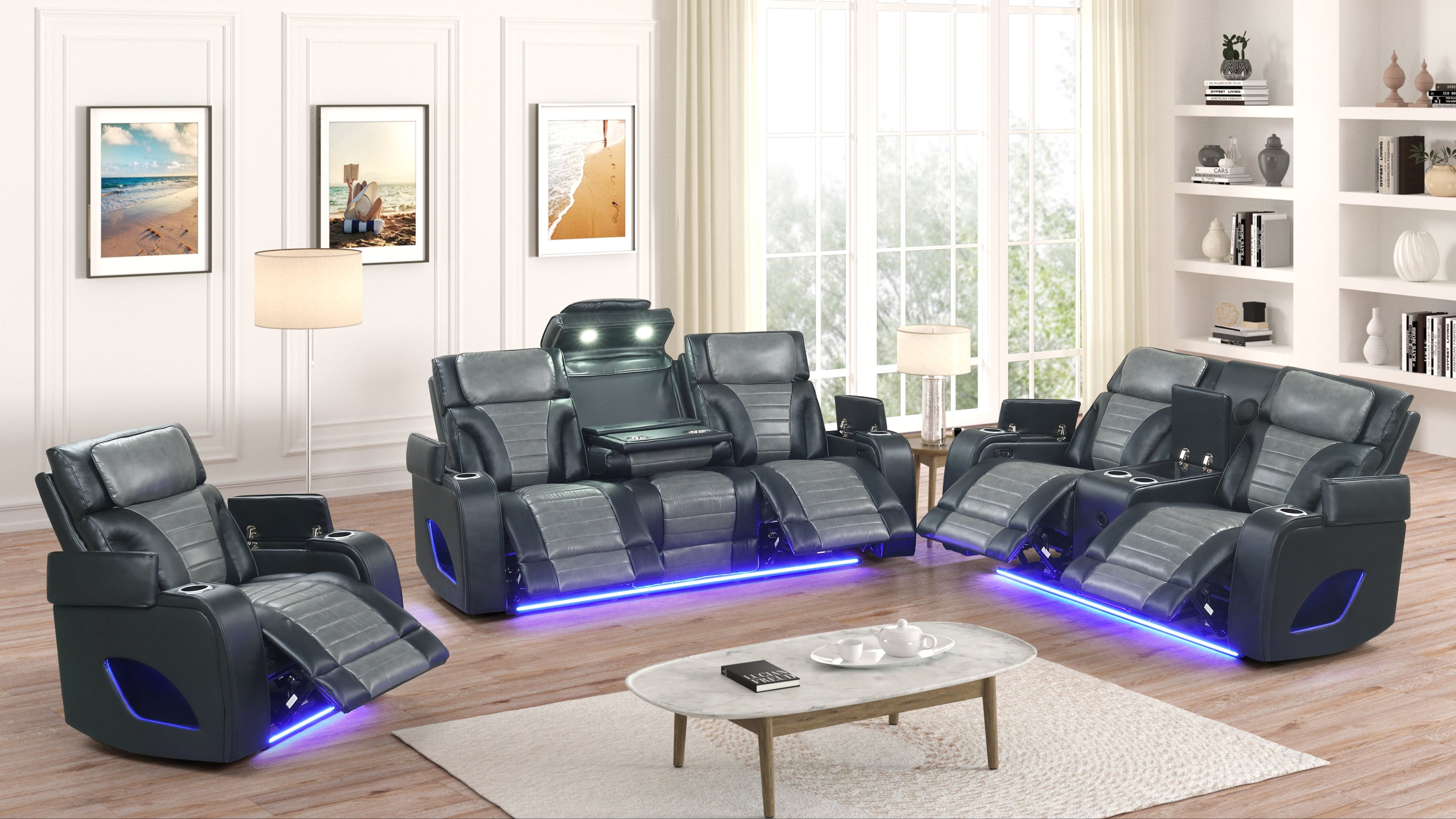 Empire Robin Black Reclining Sofa Set