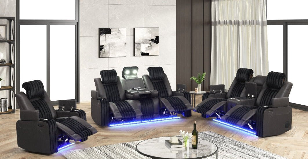 Empire Transformer Black Reclining Sofa Set