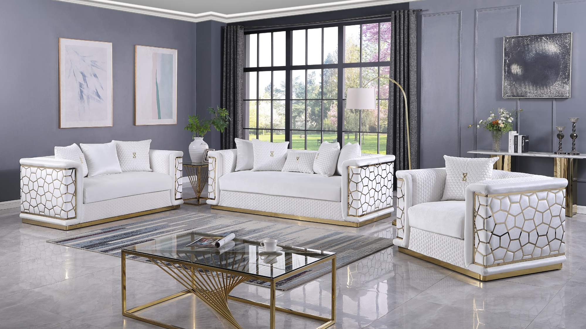 Empire NE S1015 White Sofa Set