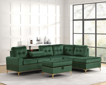 Empire Anserra Green Reversible Sectional + Ottoman Set