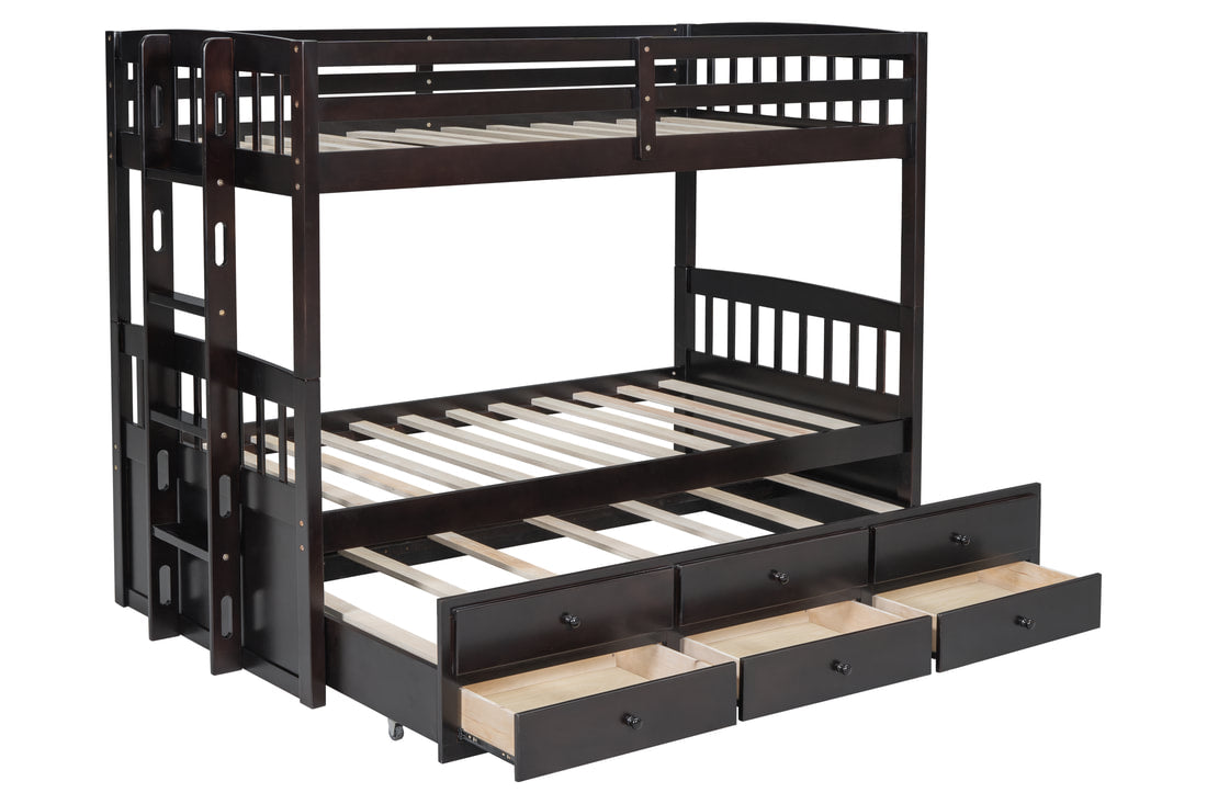 EMPIRE TWIN/TWIN Bunk Bed w/Twin Trundle + 3 Drawers Espresso