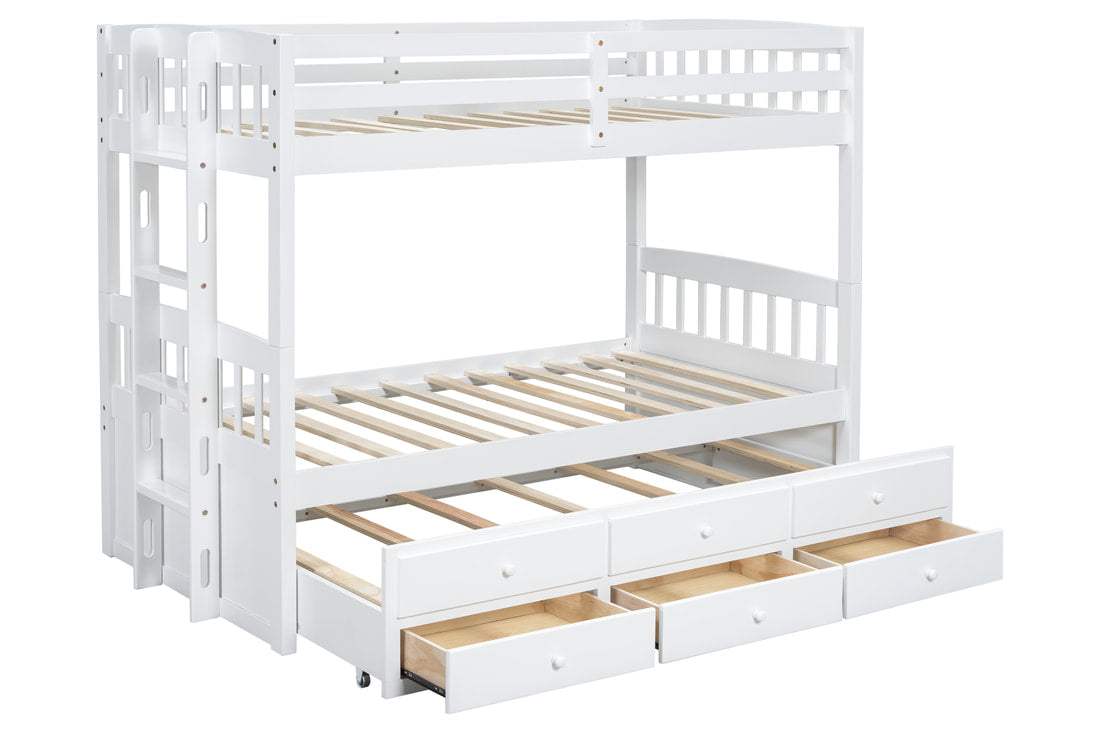 EMPIRE TWIN/TWIN Bunk Bed w/Twin Trundle + 3 Drawers White