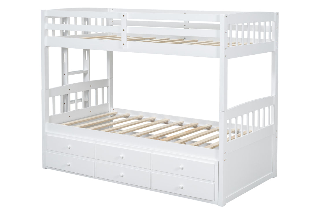 EMPIRE TWIN/TWIN Bunk Bed w/Twin Trundle + 3 Drawers White