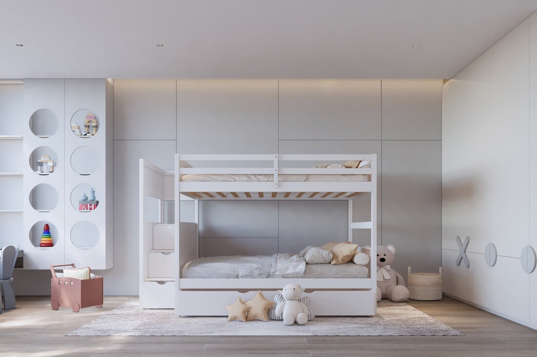 EMPIRE FULL/FULL Bunk Bed w/Twin Trundle + Staircase Storage