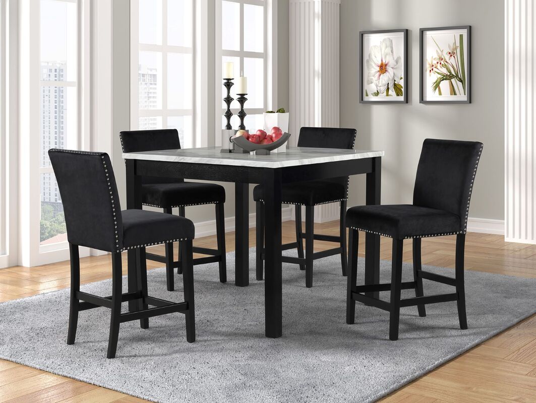 Empire Kors Velvet Black Counter Height 5pc Dining Set
